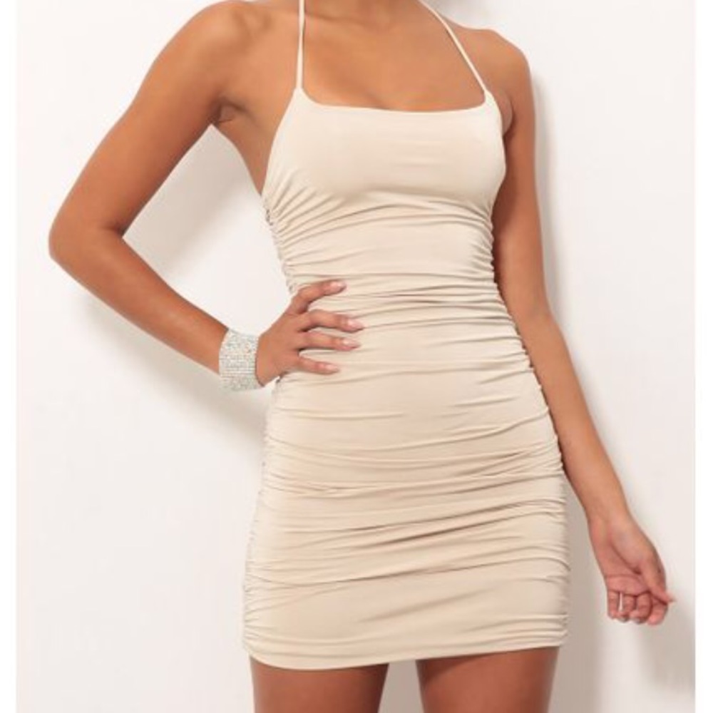 Finest Hour Ruched Dress in Champagne